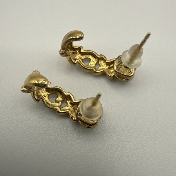 Gold Over Sterling Silver Earrings Diamond Accents Half Hoop XOXO Pierced - Picture 3 of 6